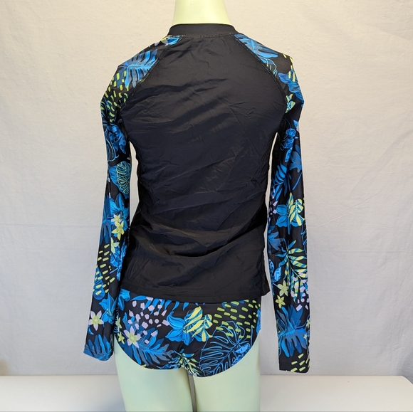 Daci Rash Guard Long-Sleeve 2 Piece Swim Set Black with Tropical Design - Picture 4 of 13
